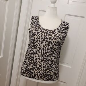 Linda Matthews Brown Animal Print Sleeveless Sweater Size 1X, Business Casual